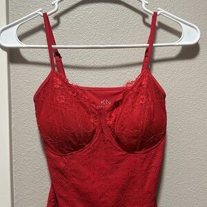 Klassy Network Lace Corset Bramisuit - Red sz S